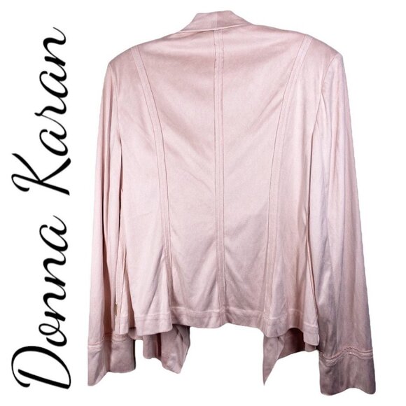 NWOT DONNA KARAN Microsuede Blush Pink Shimmer Open Waterfall Cardigan Jacket, 8 - Picture 4 of 9